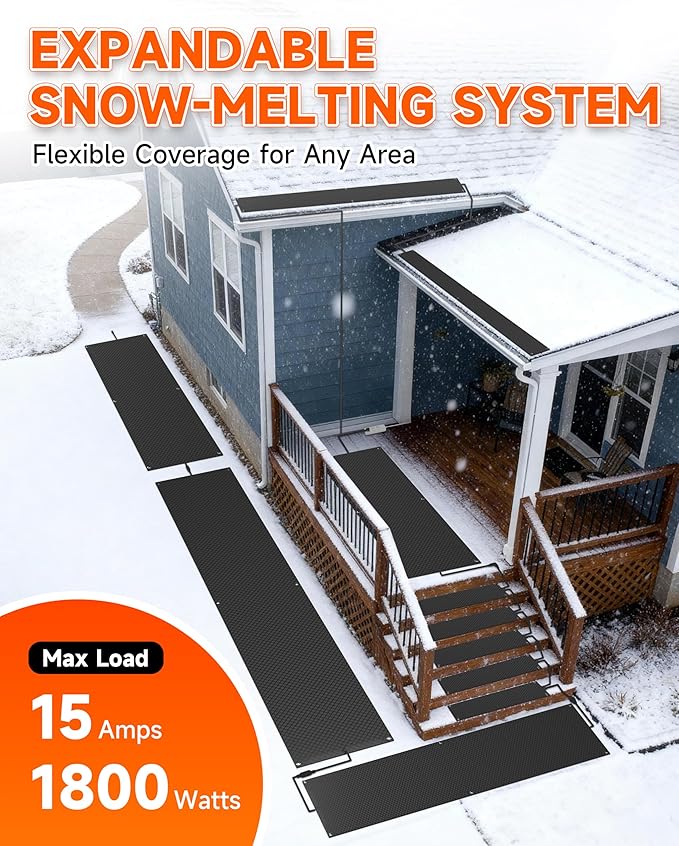 Heated Snow Melting Mat for Stairs, 4 Pack 10" x 30" Heated Outdoor Mat Graphene 2.0 Snow and Ice Melting Mat, Connectable for Outdoor Steps, Walkway, Decks