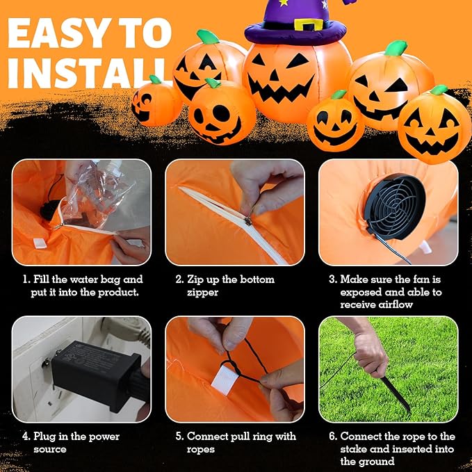 8FT Long Halloween Inflatables Pumpkin Outdoor Decorations, Halloween Blow Ups Inflatable Pumpkin for Yard, Garden, Lawn with Witch Hat and 7 LED Lights