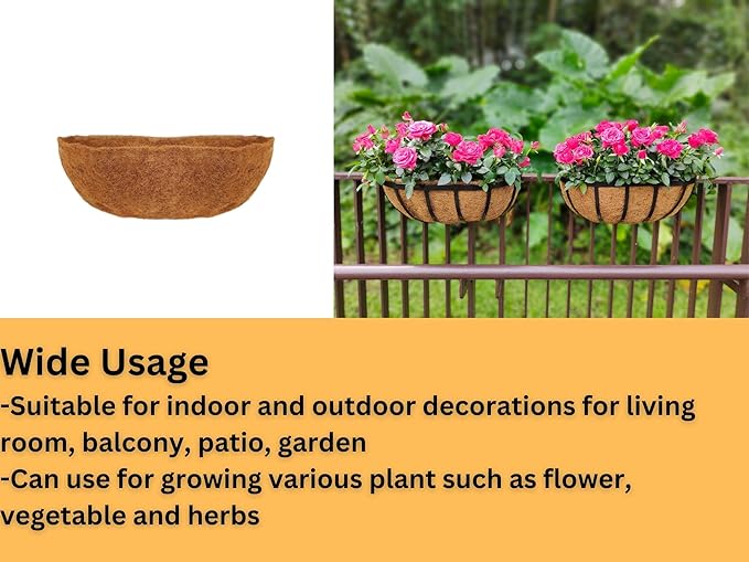 Maxona 16 inch 4 Pack Trough Rectangular Coco Liner for Window Box Planter: Thick Coconut Coir to Support The Soil Replacement for Wall Hanging Basket, Rectangle Pre-Formed Fiber Husk, Garden Fence
