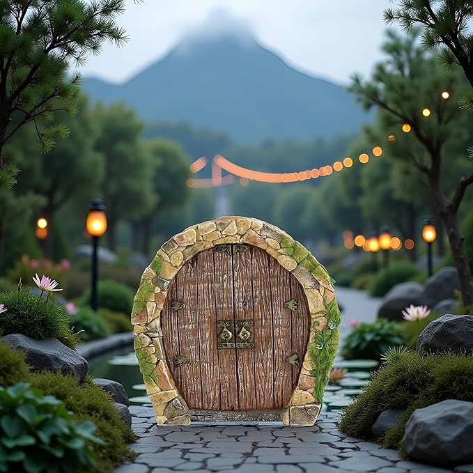 Brown Mini Fairy Garden Door for Tree, 3D Miniature Fairy Door, Bonsai Terrarium Micro Landscape Decoration Accessories, Garden Miniatures