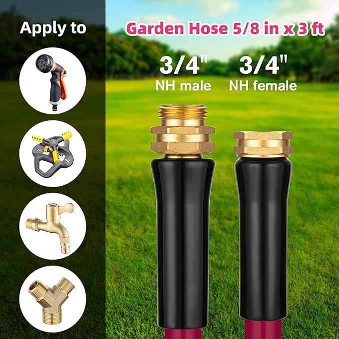 WELLUCK Garden Hose 5/8 in x 3 ft, Heavy Duty Durable Anti Kink Flexible Garden Water Hose for Drinking Water Safe BPA Free, All-weather Lightweight Water Hose for Garden RV Camper Marine
