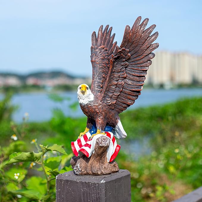 15.35in Majestic Lifelike Bald Eagle Statue - Durable Resin Garden Sculpture for Outdoor Lawn Decoration & Indoor Art Display Courtyard Decoration