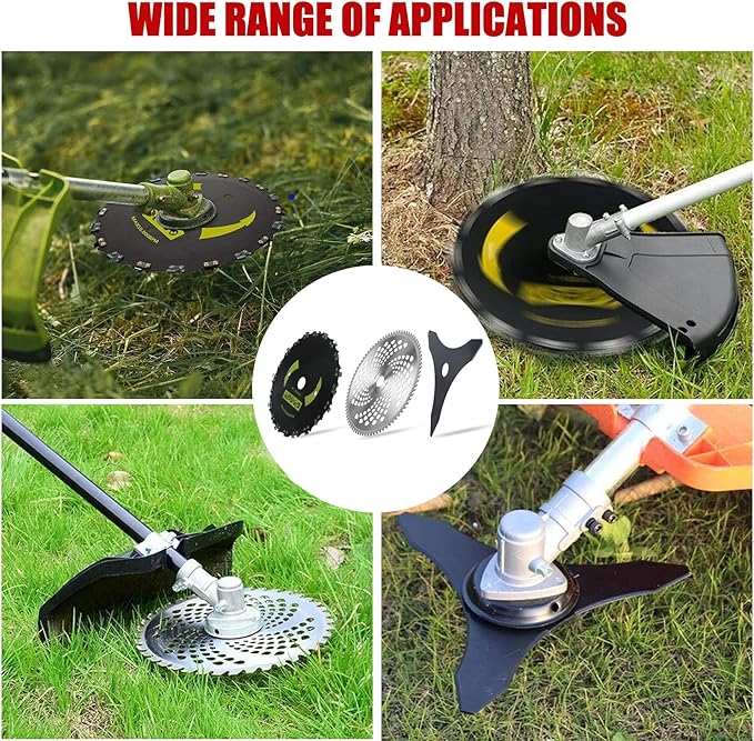 9"x20T Brush Blades Carbon Steel Round Chainsaw, 10"x3T Cutter Weed Eater Blades, 10"x80T Carbide Tip Blades- Adapter Kit with 3 Round Files, Compatible With Trimmer Weed Eater Husqvarna Stihl Ego