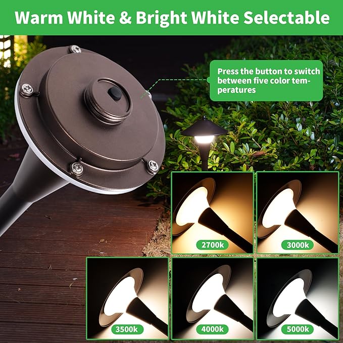 Outdoor Pathway Lights Wired 12V, 2700K/3000K/3500K/4000K/5000K Selectable Landscape Path Light LED, Waterproof Walkway Fixture Mushroom, ORB Aluminum for All Weather Garden Yard (8 Pack)
