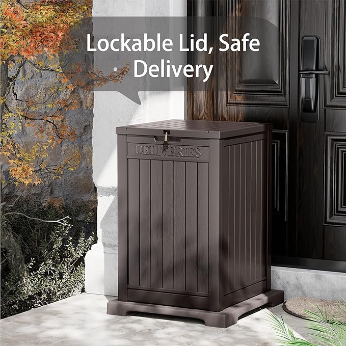Package Delivery Box for Outside, 48 Gallon Storage with Lockable Secure, Large Double Wall Resin Outdoor Package Delivery Waterproof Deck
