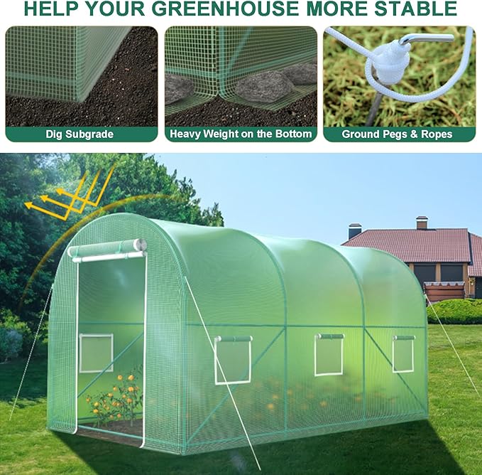 Walk-in Greenhouse, 12x7x7 FT Heavy Duty Tunnel Green House for Outdoors, Portable Green Houses for Outside, Winter Hot House with Metal Frame & Roll-up Zipper Door Screen Windows