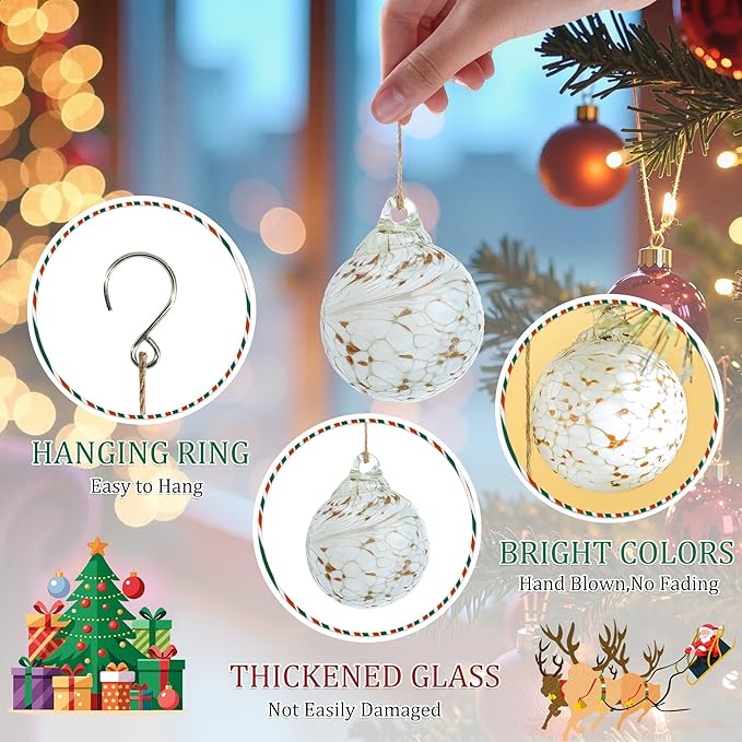 Hand Blown Glass Gazing Balls for Garden Hanging Friendship Balls Christmas Ball Ornaments for Xmas Tree Decoration (White)