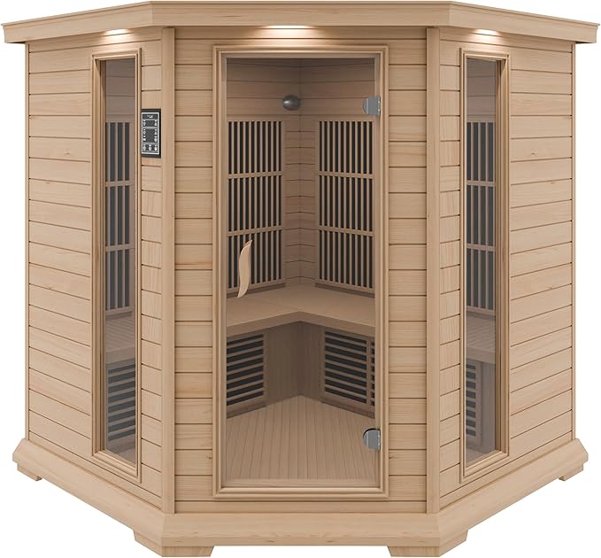 SteamSpa 1-5 Person Low EMF Carbon FAR Infrared Hemlock Wood and Tempered Glass Indoor Home Sauna Room with LED Touch Control Panel, Color LED Therapy Light, Bluetooth Speaker, Oxygen