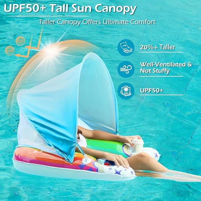 Jasonwell Pool Float with Canopy - Inflatable Pool Floaties Adult Floating Pool Chair Lounge Floats for Swimming Pool Water Chair Pool Lounger with Cup Holders Pool Toy Party Floaty for Adults