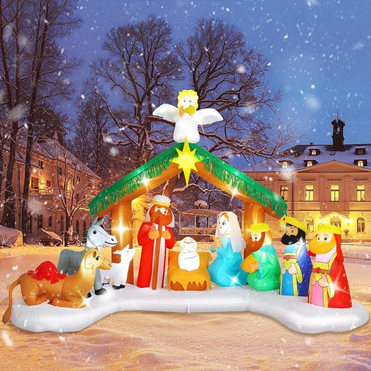 Elegear 12FT Christmas Inflatables Nativity Scene Outdoor Decorations, Giant Christmas Blow Ups Inflatables with Built-in LED Lights & Manger Scene, Large Nativity Set Outdoor for Yard Lawn Xmas Decor