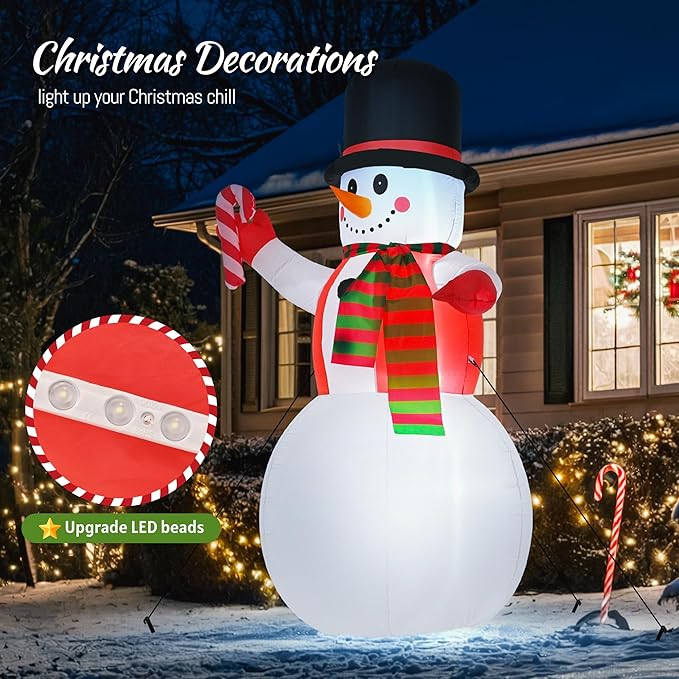 8 FT Christmas Inflatable Snowman Outdoor Decoration, Giant Christmas Blow Up Outdoor Decor Waterproof with Built-in Bright LED Lights for Yard Garden Patio Lawn