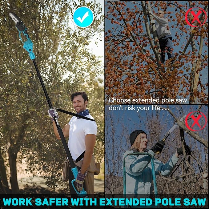 2-in-1 Cordless 8" Pole Saw & Mini Chainsaw Compatible with Makita 18V Battery, Brushless 8 Inch & 6 Inch Telescoping Pole Chainsaw Combo Kit 15 Ft Max Reach for Tree Branches Pruning(Tool Only)