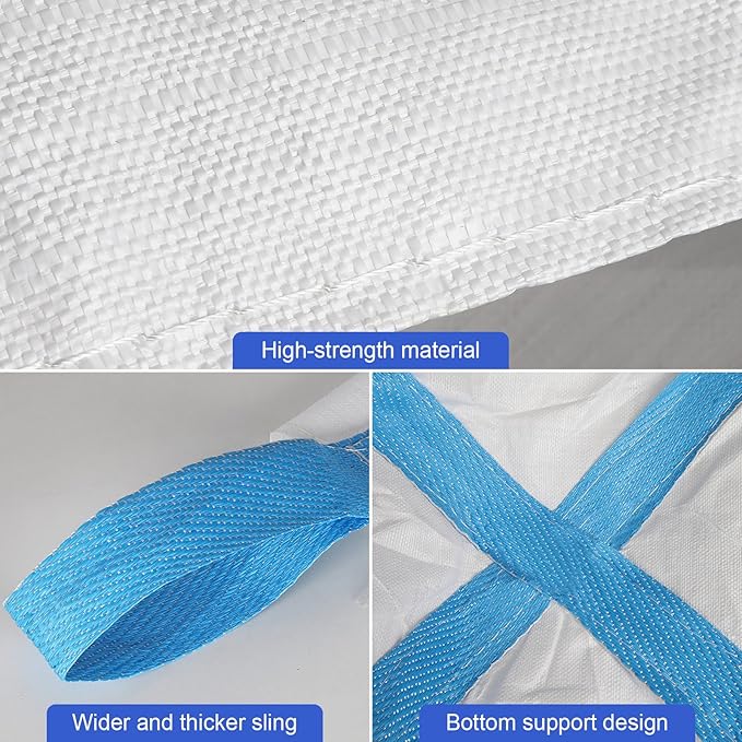 10 Pack FIBC Bulk Bag, 1.5 Ton Bag, 35"L x 35"W x 43"H, 3300lbs SWL, Duffle Top Flat Bottom, Heavy Duty Bulk Bags for Industry Agriculture