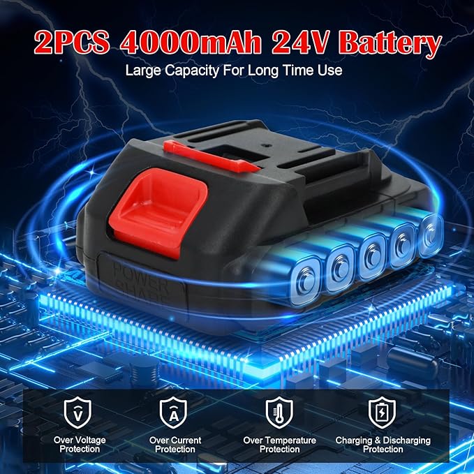 6-Inch Mini Chainsaw, Cordless Handheld Electric Chainsaw with 2x 24V 4000mAh Batteries & 2 Chains, Lightweight & Portable, for Tree Trimming, Wood Cutting, Gardening, Outdoor & Household Use (Blue)
