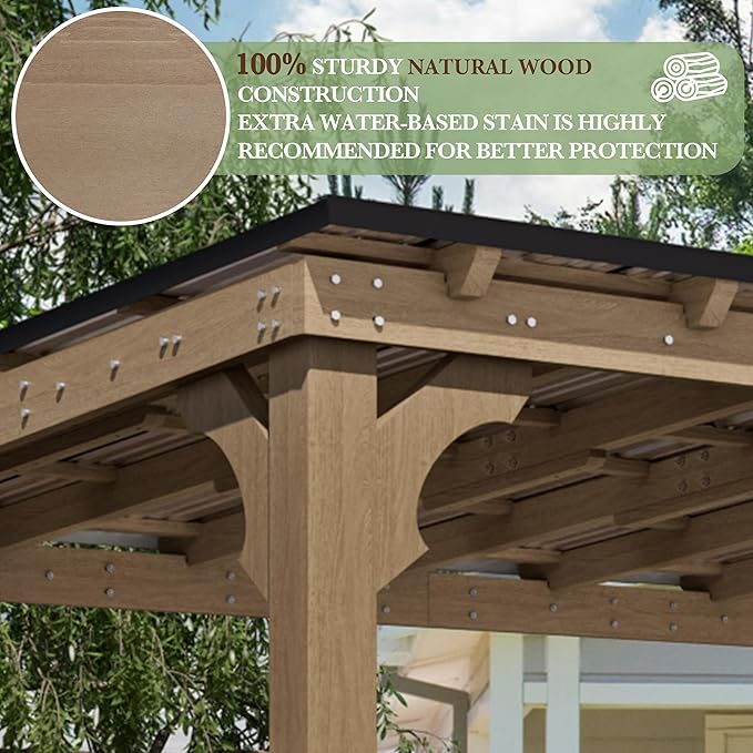 10 x 20 FT Wooden Grill Gazebo with Sloping Metal Roof, BBQ Gazebo with 5.5" Width Wood Posts & Rainwater Drainage for Barbecue, Garden, Backyard, Light Mocha Brown