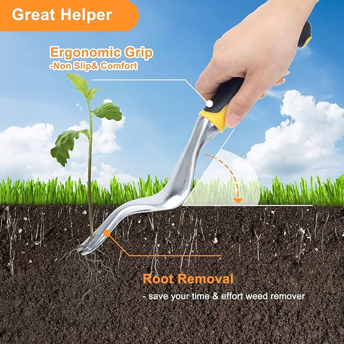 Hand Weed Puller Tools Garden Crack Weed Remover Tool Aluminium Manual Weed Pulling Tools with Ergonomic Rubberized Grip for Garden Lawn Farmland Yard Transplant（2Pcs）