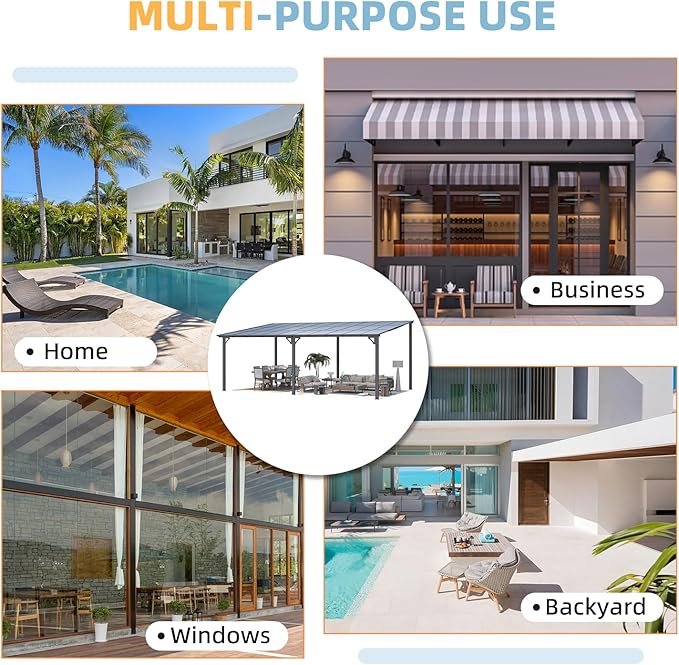 AECOJOY 40' x 12' Gazebo for Patio, Large Wall-Mounted Hard Top Lean-to Gazebo Pergola with Roof 12' x 40' on Clearance, Heavy Duty Patio Awnings for Decks, Backyard