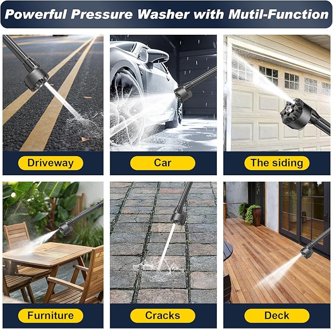 Cordless Pressure Washer,1250 PSI Cordless Power Washer with 2pcs 4.0Ah Battery&Charger & 6-in-1 Nozzle,Portable Power Washer Cordless for Home (Highsam01)