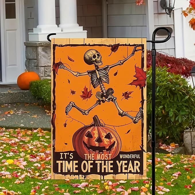 Trick Or Treat Halloween Garden Flag 12x18 Double Sided Spooky Skull Farmhouse Decor Halloween Yard Flags Pumpkin Flag for Seasonal Holiday Decoration