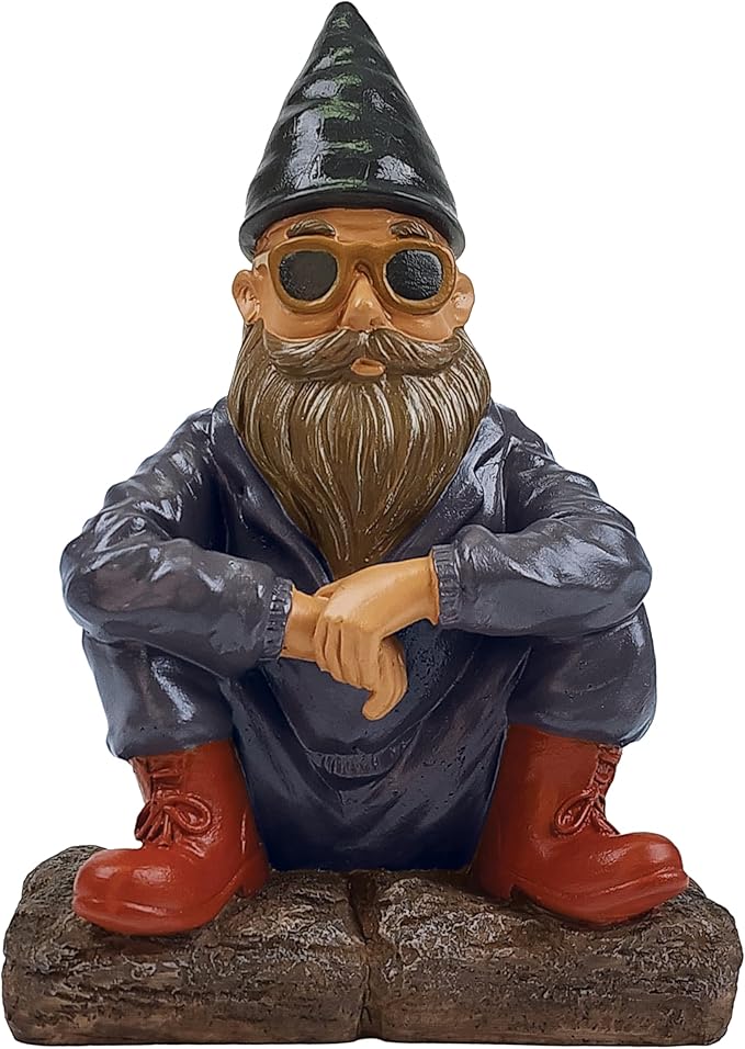 Better Office Products Garden Gnome Statue, 8" Height, Handcrafted Waterproof, UV-Resistant Polyresin Lawn Patio Porch Ornament Decoration (Modern Hipster)