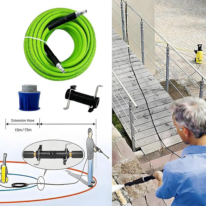 5800PSI/400Bar Ultra Flexible Pressure Washer Hose for Bosch Home Cleaning, 5M-30M High Pressure Extension Tube with Quick-Connect Adapter,(Red/Blue/Yellow/Green/Grey/Orange/Light Blue)(Green,64FT)