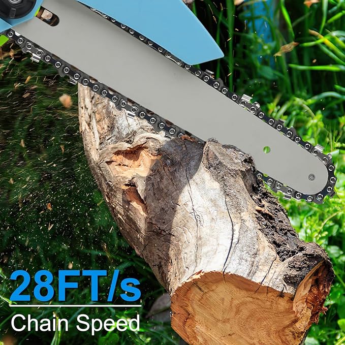 Mini Chainsaw Cordless 8 Inch, Battery Powered Electric Chainsaw with Security Lock, Small Handheld Chain Saw for Tree Branches, Cordless Hand Saw for Wood Cutting, Blue
