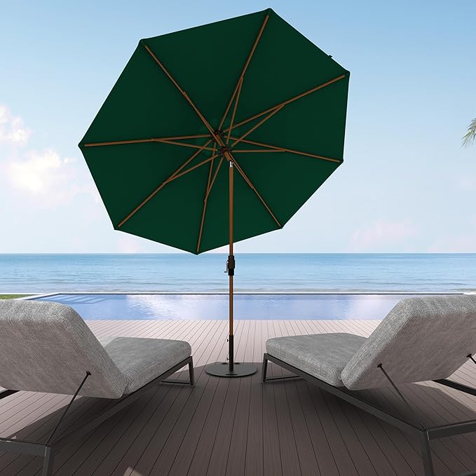 Midtown Umbrellas Sunbrella Umbrella Outdoor Patio Umbrella 2-9 Feet in Forrest Green Acrylic Fabric, Auto-Tilt Aluminum Frame For Backyard Umbrella, Deck Umbrella & Porch Umbrella - Wooden Pole