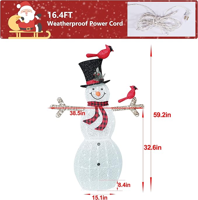 VEIKOU 5FT Snowman Outdoor Christmas Decorations, Lighted Snowman Christmas Decorations Outside, Outdoor Snowman with 90 LED Warm Lights, for Holiday Yard Indoor Porch Lawn
