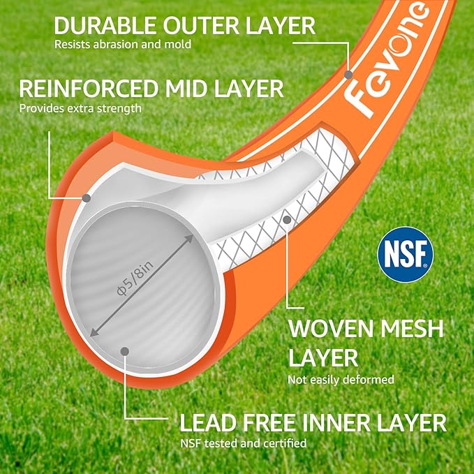 Fevone Garden Hose 100 ft., Lightweight Hybrid Water Hose, Flexible and Durable, Leak-Free Connections