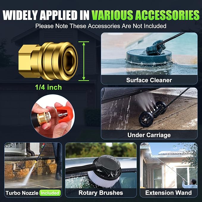 Adjustable Pressure Cleaner with 33FT Flexible Extension Hose + 34FT Power Cord, 4 Nozzles, Foam Cannon, Best Power Cleaner for Cars, Patios, Driveways, Green