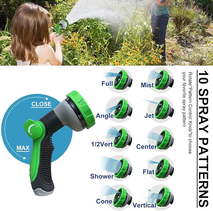 Metal Garden Hose 100Ft Stainless Steel Water Hose Heavy Duty with 10 Way Nozzle-Flexible Lightweight Durable No Kink & Tangle，Strong 3/4’’ Solid Metal Fitting a Stop Valve for Outdoor Yard