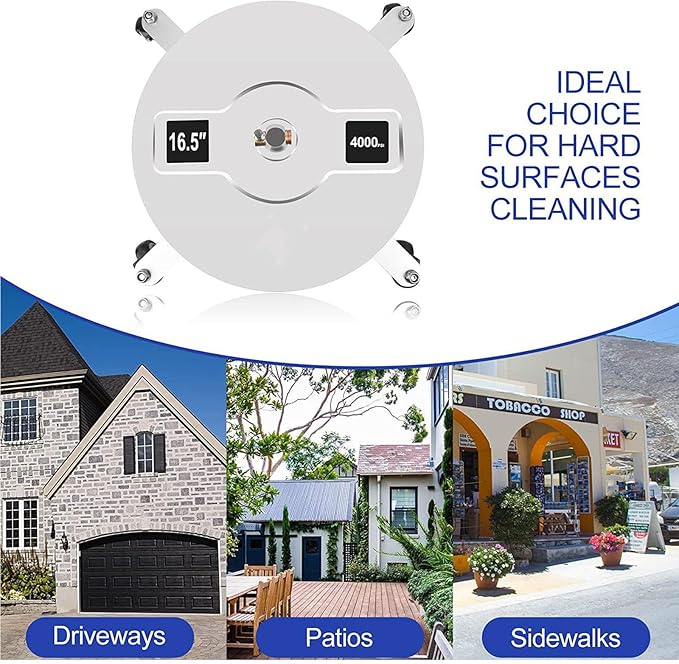 16.5''Pressure Washer Surface Cleaner, 4000 PSI Power Washer Surface Cleaner with 4 Wheels, Stainless Steel Housing Power Washer Accessories with 2 Replacement Nozzles for Concrete Driveway Cleaner