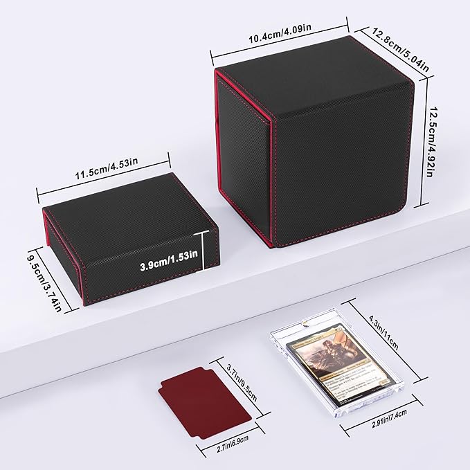 Trading Card Deck Box with Commander Display，2 in 1 MTG Storage Holds 100 Double-Sleeved Cards，1 Deck Boxes & Dice Tray Included，Fits MTG, TCG, PTCG & Sports Cards