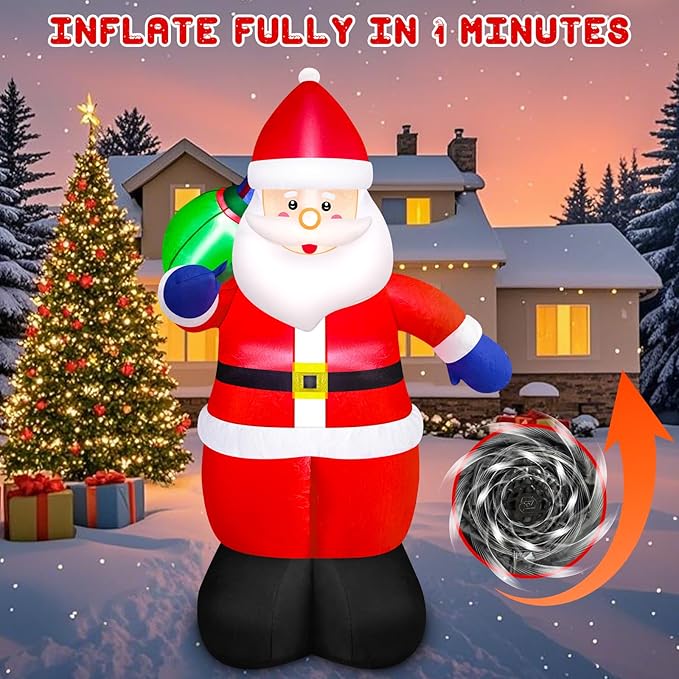 Danxilu 5FT Christmas Inflatable Santa Outdoor Decorations- Blow Up Santa Claus with Gift Bag Built-in LEDs Lighted Decor for Yard Garden Lawn Porch Xmas Holiday Party