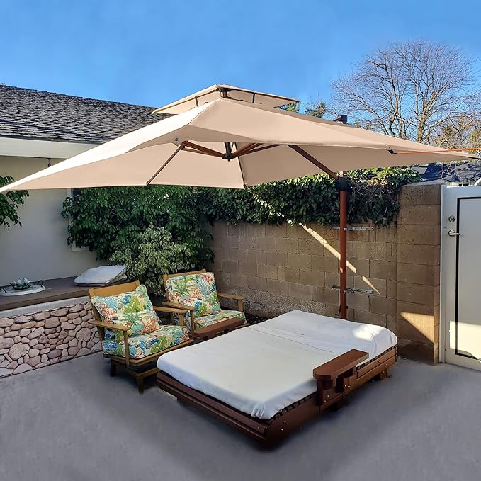 PURPLE LEAF 10ft Patio Umbrella Outdoor Square Umbrellas Large Cantilever Umbrella Windproof Offset Umbrellas Heavy Duty Sun Umbrella for Garden Deck Pool Patio, Beige
