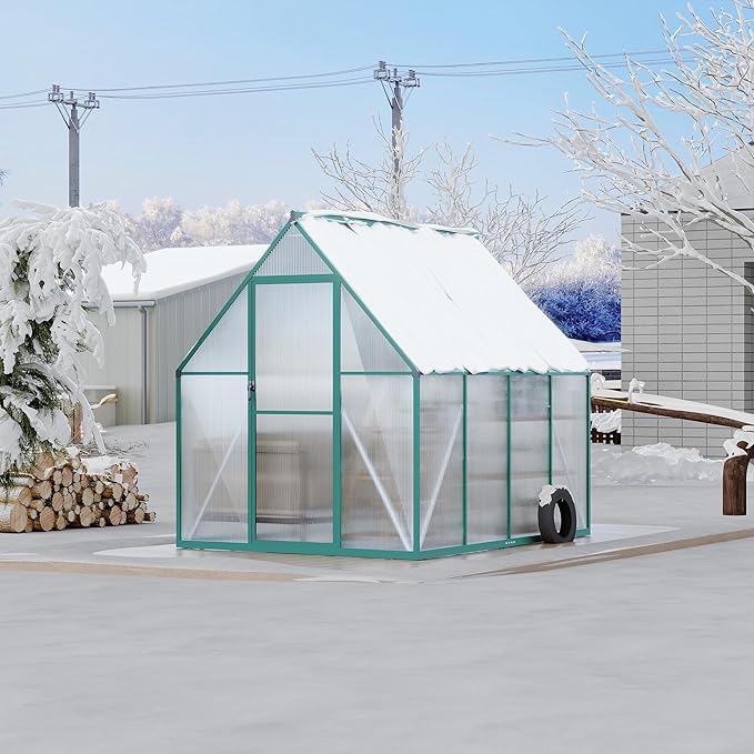 6X7 ft Polycarbonate Greenhouse with Aluminum Frame, Polycarbonate Greenhouse for Outdoors, Greenhouses with Ventilation, Aluminum Large Walk-in Greenhouses for Outside