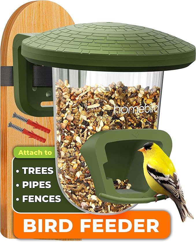 Outdoor Small Bird Feeder for Fences, Trees, Balcony and Walls - PerchPod Seed Birdfeeder, No Mess Wild Bird Feeders for Outside