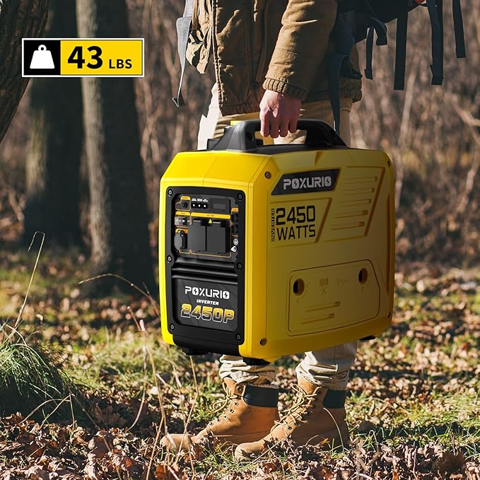 2450-Watt Portable Inverter Generator for Home Use, 6L/1.6Gallon Large Fuel Tank Up to 8.3 Hours Use, 120V Gas Powered Generator Super Quiet - EPA Compliant,Yellow