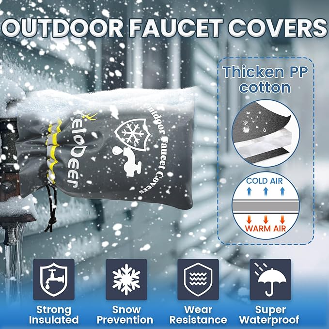 Outdoor Faucet Cover for Winter, Yelodeer 2 Packs 7.1" W X 10.7" H Upgraded Thicken Spigot Pipe Covers, Reusable Waterproof Oxford Faucet Sock, Hose Bib Covers for Winter Insulated Freeze Protection