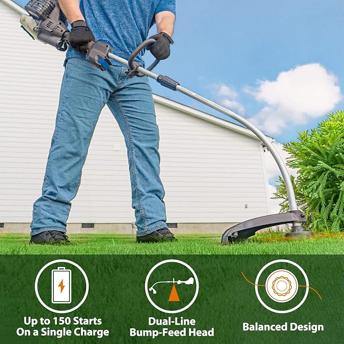 LawnMaster NPTGCP2517B No-Pull Gas String Trimmer with Electric Start 25cc 2 Cycle,17-Inch