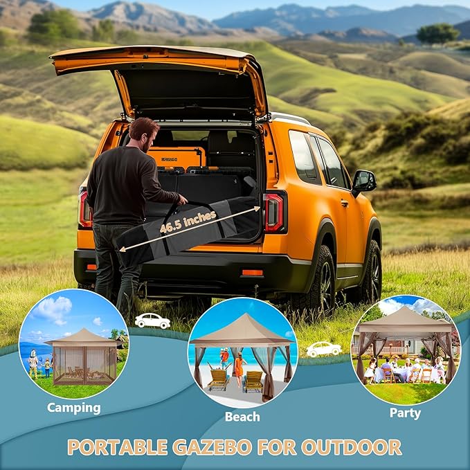 COBIZI 12x12 Pop Up Gazebo On Clearance Canopy Tent Easy Up Outdoor Gazebo Waterproof Upgrade with Mosquito Nettings and Carry Bag for Patio Garden Lawn
