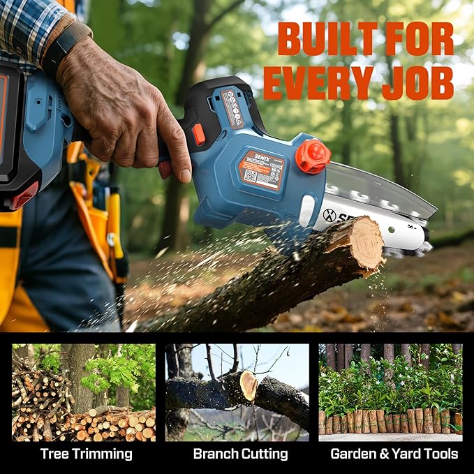 SENIX 20V 5" Mini Electric Chainsaw, Cordless Battery Powered Chainsaw, Brushless Small Handheld Portable Chain Saw, Includes 5Ah Battery & Charger, Gift for Men Dad Husband Fathers Gardener, CSX2-M3