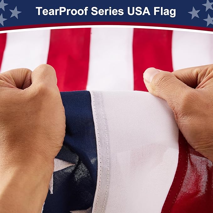American Flag 3x5 ft Heavy Duty TearProof Series, All Weather High Wind US Flag, Premium Spun Polyester with Embroidered Stars, Sewn Stripes, Brass Grommets for Outdoor Use