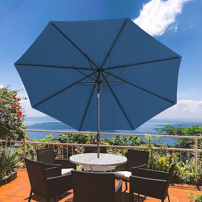 Sundale Outdoor 11 ft Patio Umbrella with Sand Bag Umbrella Base Included, Outdoor Umbrella with Tilt and Crank, Navy