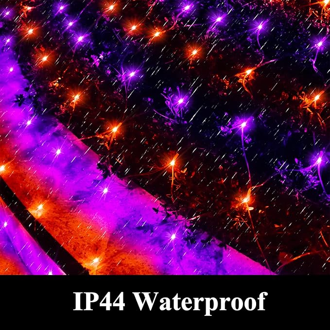 LED Net Light Halloween Decor Mesh Lights, 240LED Timer Tree Warp Fairy Lights Outdoor Hanging String Light for Home, Bedroom, Christmas, Garden, Walkway, Bushes Decor-9.8ft x 6.6ft(Purple&Orange)