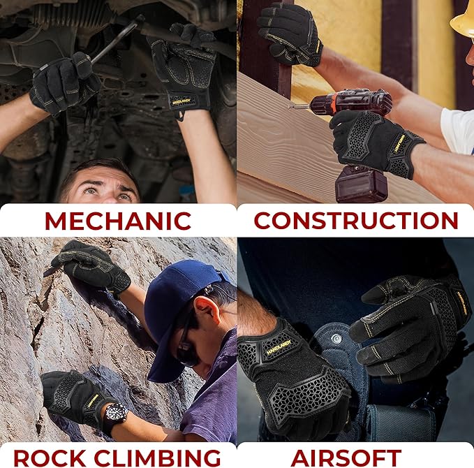 HANDLANDY Work Gloves for Men & Women, Utility Mechanic Working Gloves Touch Screen, Flexible Yard Work Gloves