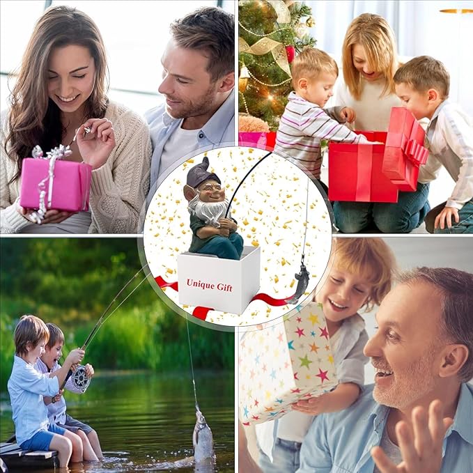 Garden Gnomes Outdoor Statue, Gnome Decorations for Yard 9.7'' Fishing Gnome Statue Outdoor Garden Decor, Fishing Guy for Waterfalls or Koi Pond Decor, Gifts for Women, Mom or Birthdays