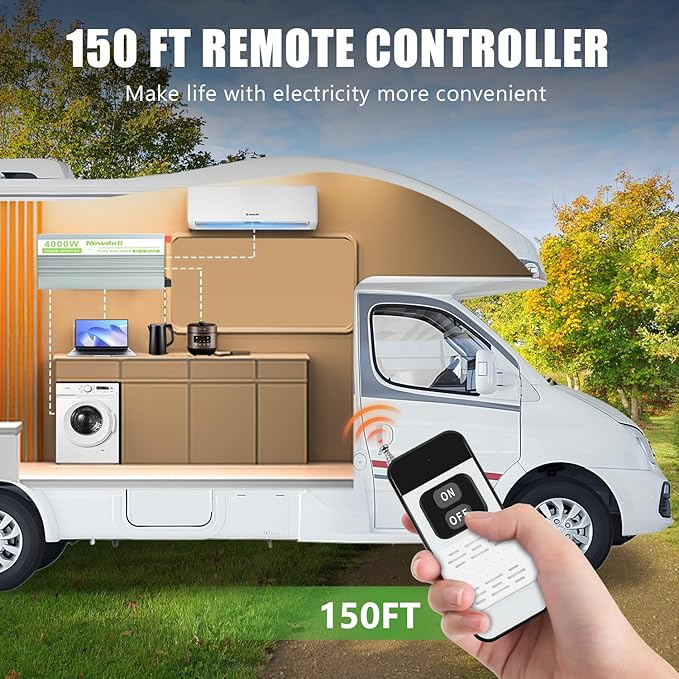 Newdeli 4000 Watt Power Inverter 12V DC to 110V 120V AC Pure Sine Wave Inverter with LCD Display, Remote Controller, 4 AC Outlets and 5V 3.4A USB Port for Vehicles Car Truck RV Solar System Home