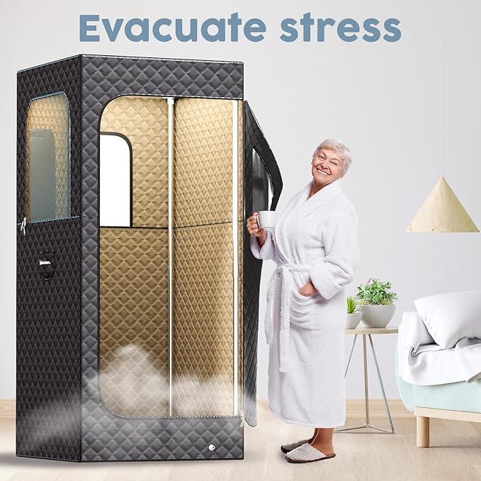 Adamson Full Size Portable Steam Sauna - Indoor Sauna Tent for Home Spa Relaxation - 2.6L 1000W Steamer - Boost Health and Recovery - Chair - Remote - Foot Massager