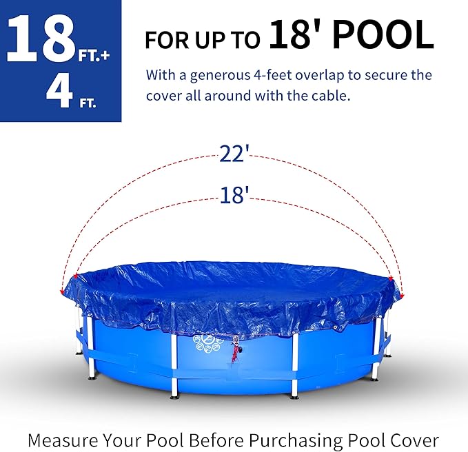 22Ft Pool Covers for(18F)Above Ground Pools, Winter Pool Cover,Heavy Duty Above Ground Pool Cover Includes Winch and Cable,UV Protection, Strength&Durability,Blue/Black(Cover Only)
